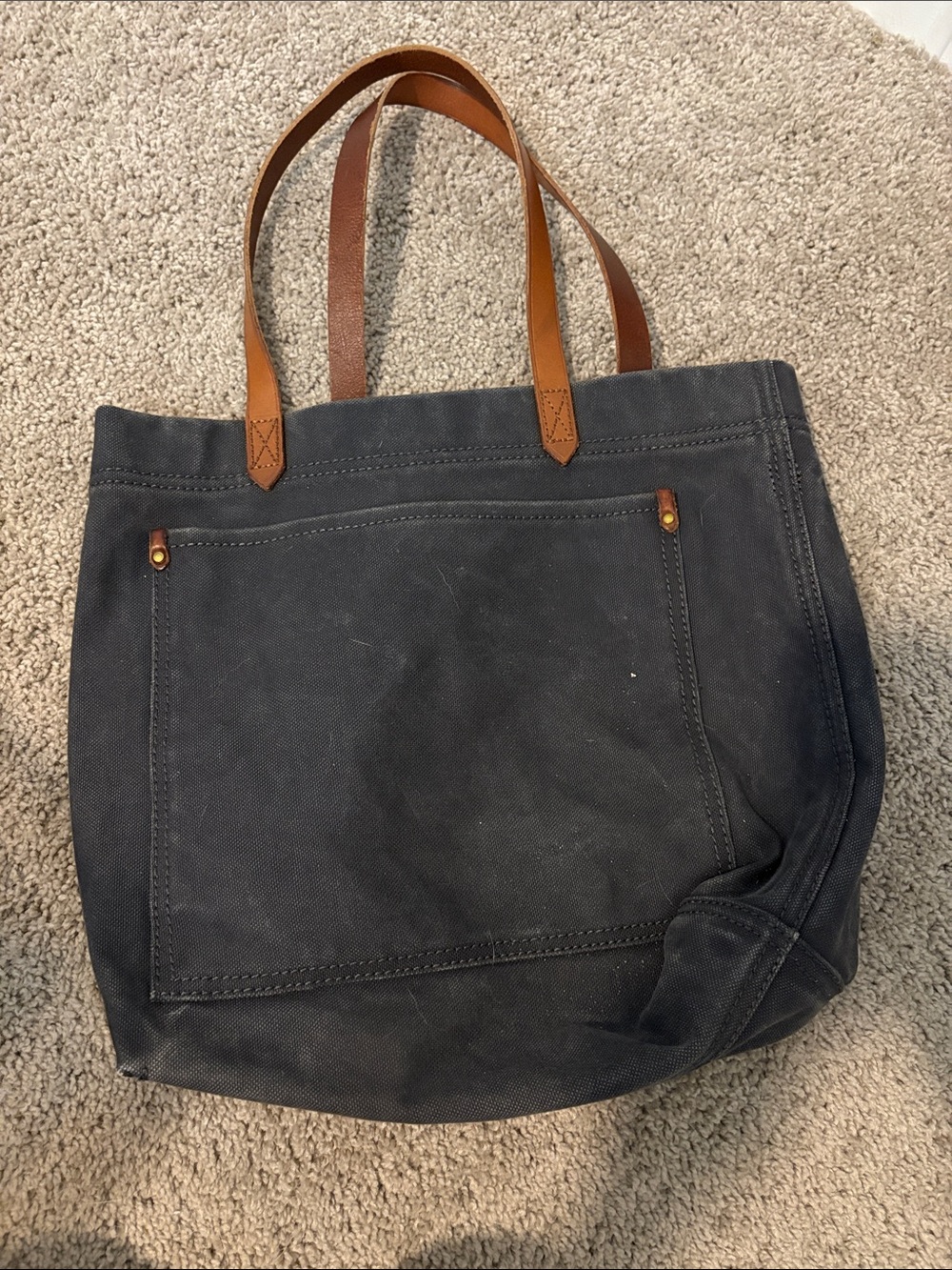 Madewell Navy Canvas Tote with Brown Leather Handles